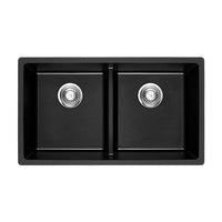 Tisira 79cm Double Bowl Black Granite Kitchen/Laundry Sink (TSG790BK)